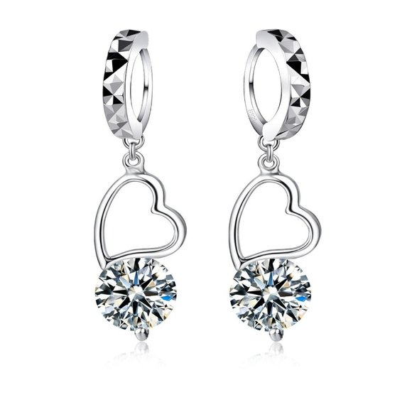 Heart Drop Necklace And Earrings 925 Sterling Silver Set - Picture 3 of 3